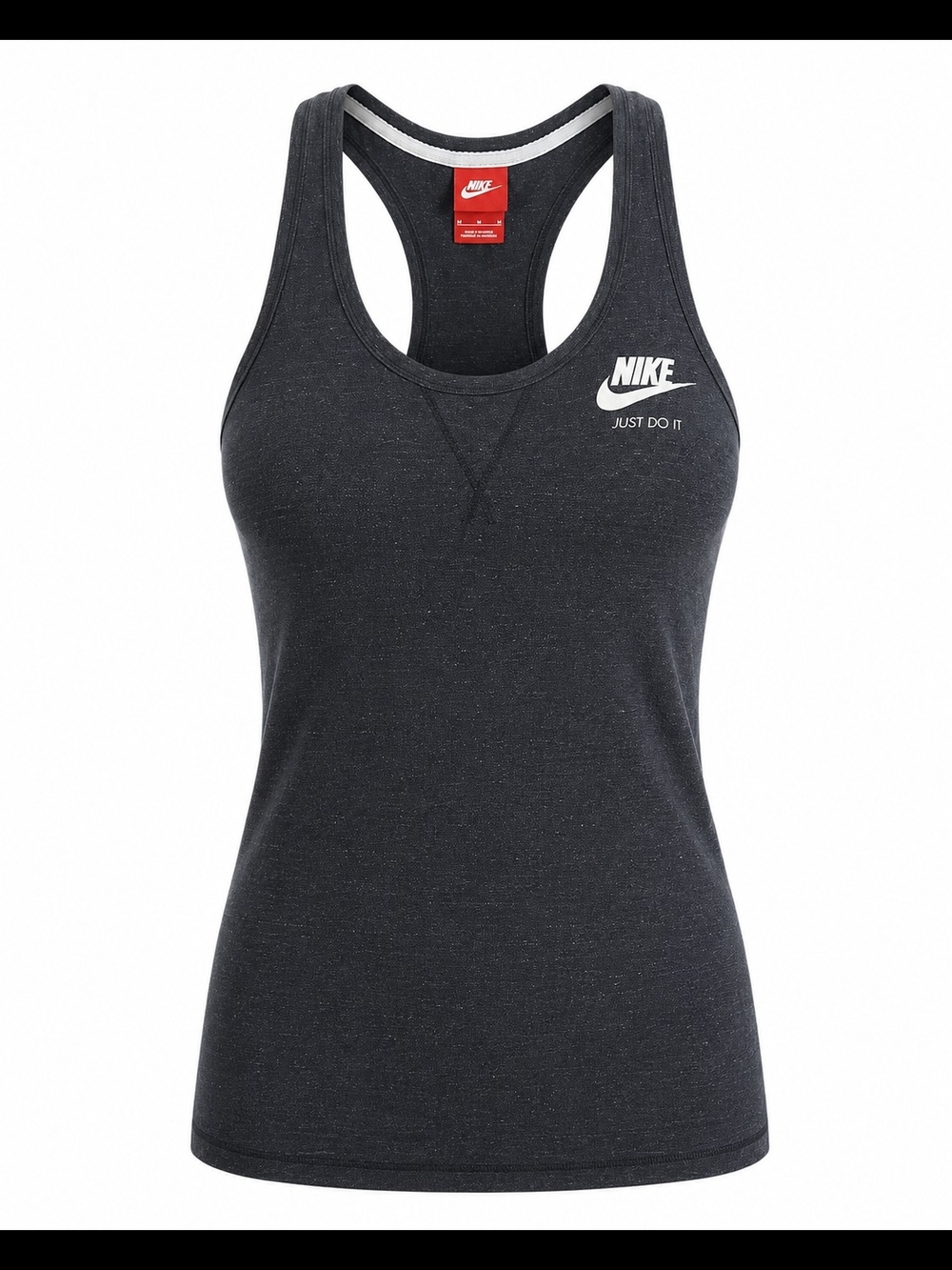 Nike Women’s Dark Charcoal Racerback Tank with White Logo